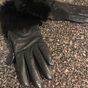 Tory Burch Leather Rabbit Fur Gloves
